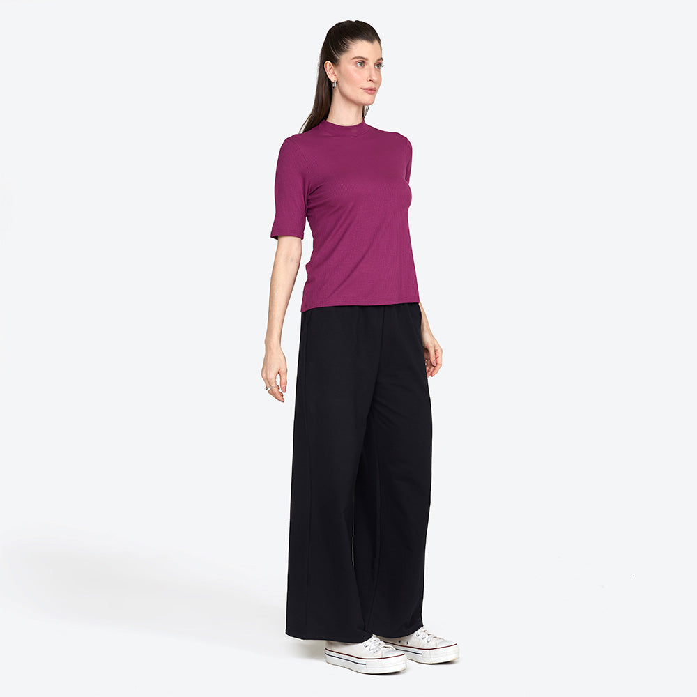 Blusa Canelada Gola Alta Feminina - Uva