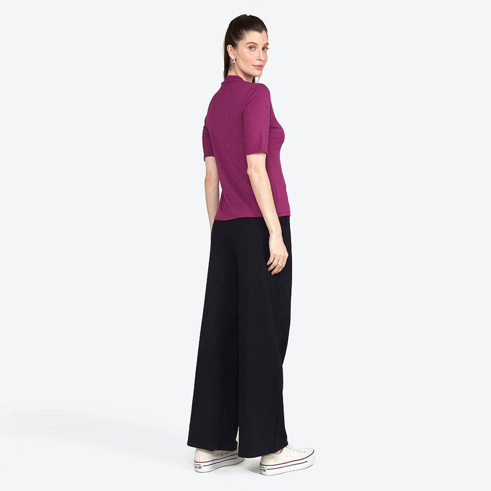 Blusa Canelada Gola Alta Feminina - Uva