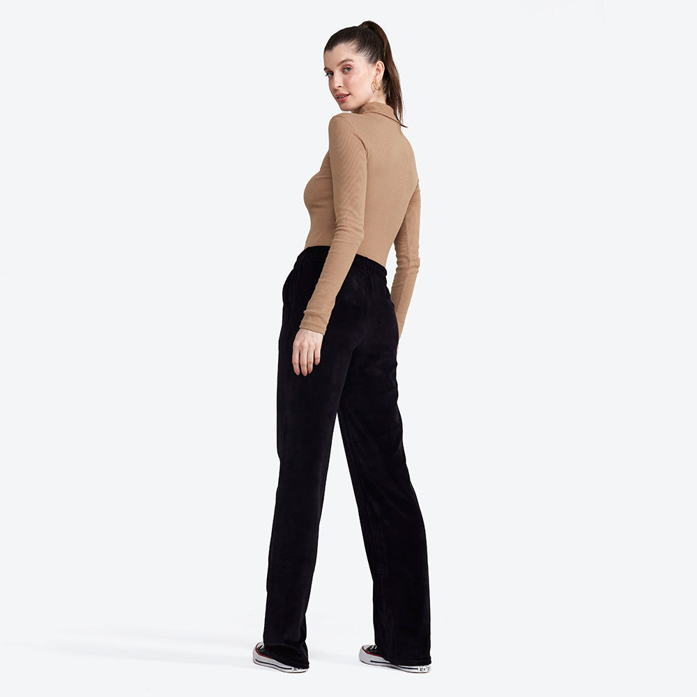 Calça Reta Plush Feminina - Preto