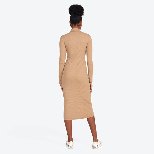 Vestido Midi Ribana Gola Rolê - Bege Pastel