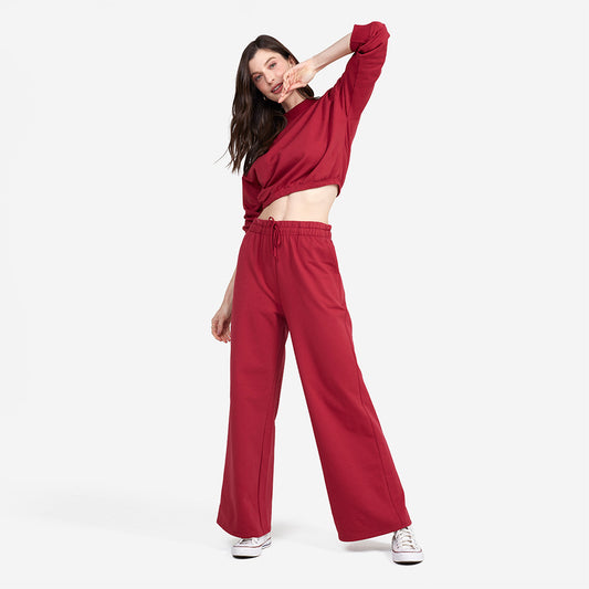 Calça Wide Moletom Comfort Feminina - Marsala