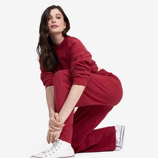 Calça Wide Moletom Comfort Feminina - Marsala