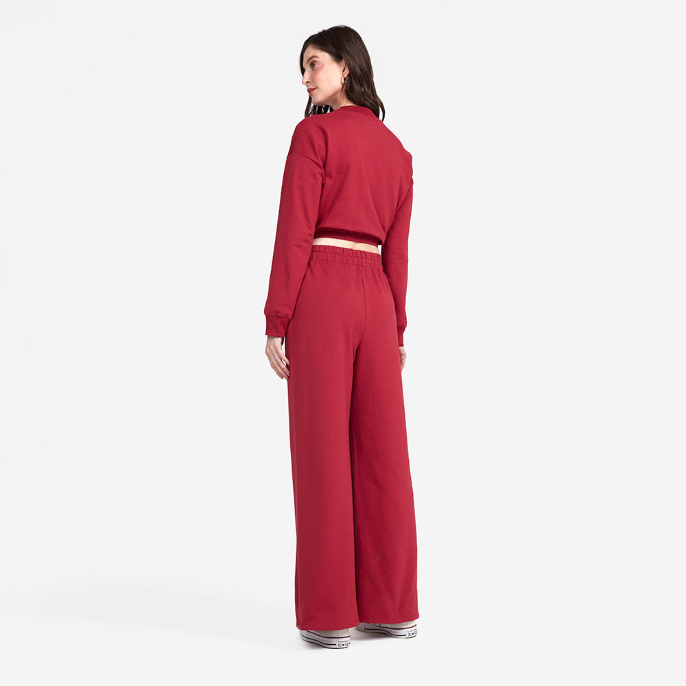 Calça Wide Moletom Comfort Feminina - Marsala