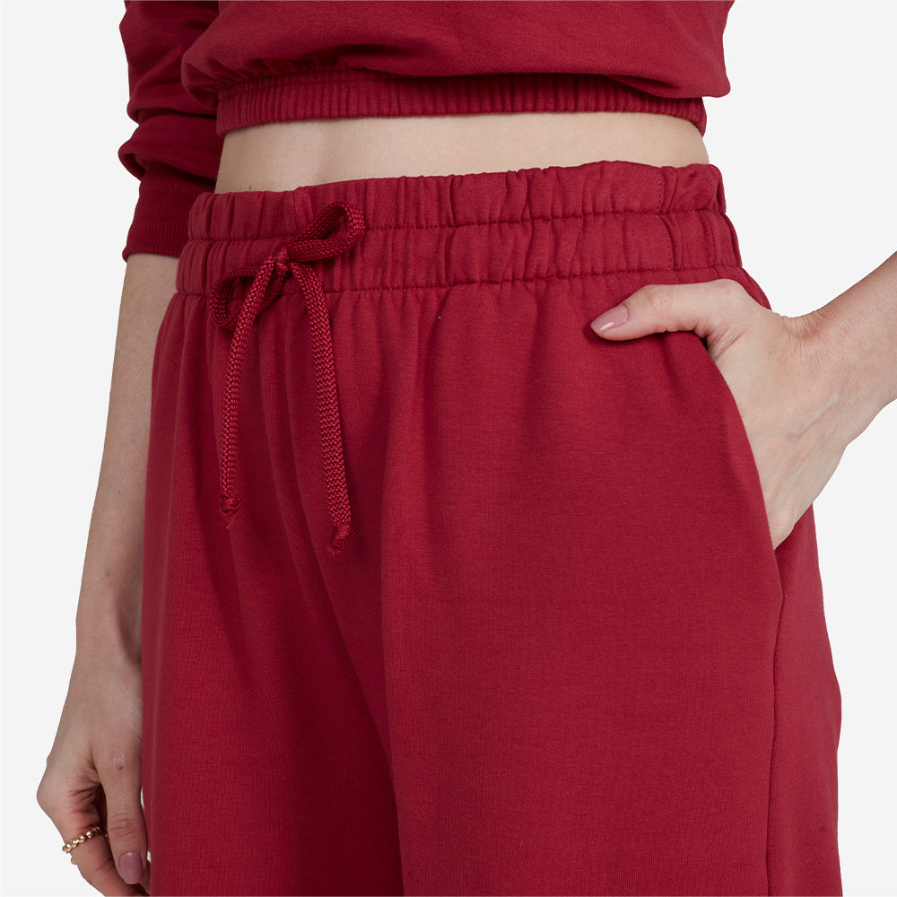 Calça Wide Moletom Comfort Feminina - Marsala