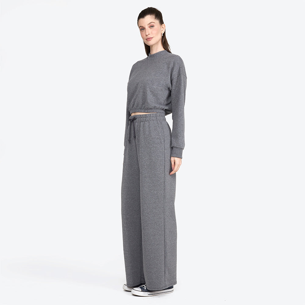 Calça Wide Moletom Comfort Feminina - Mescla Escuro