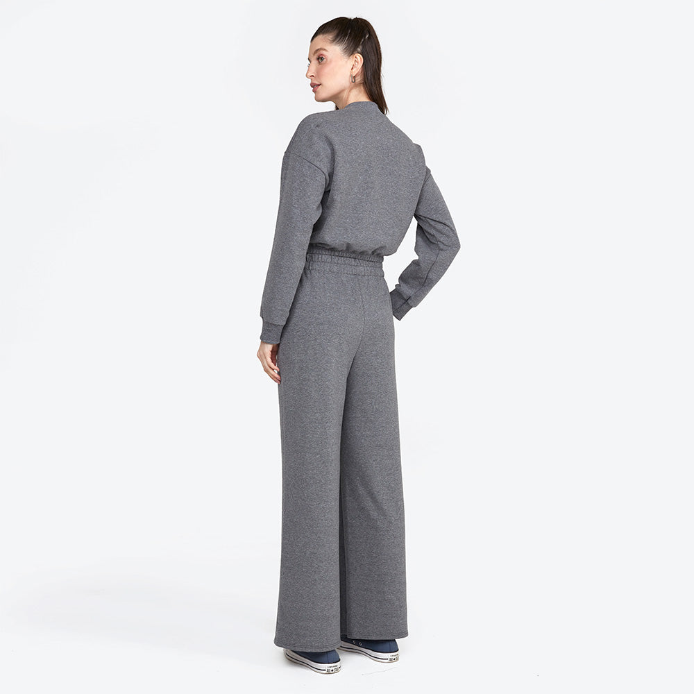 Calça Wide Moletom Comfort Feminina - Mescla Escuro