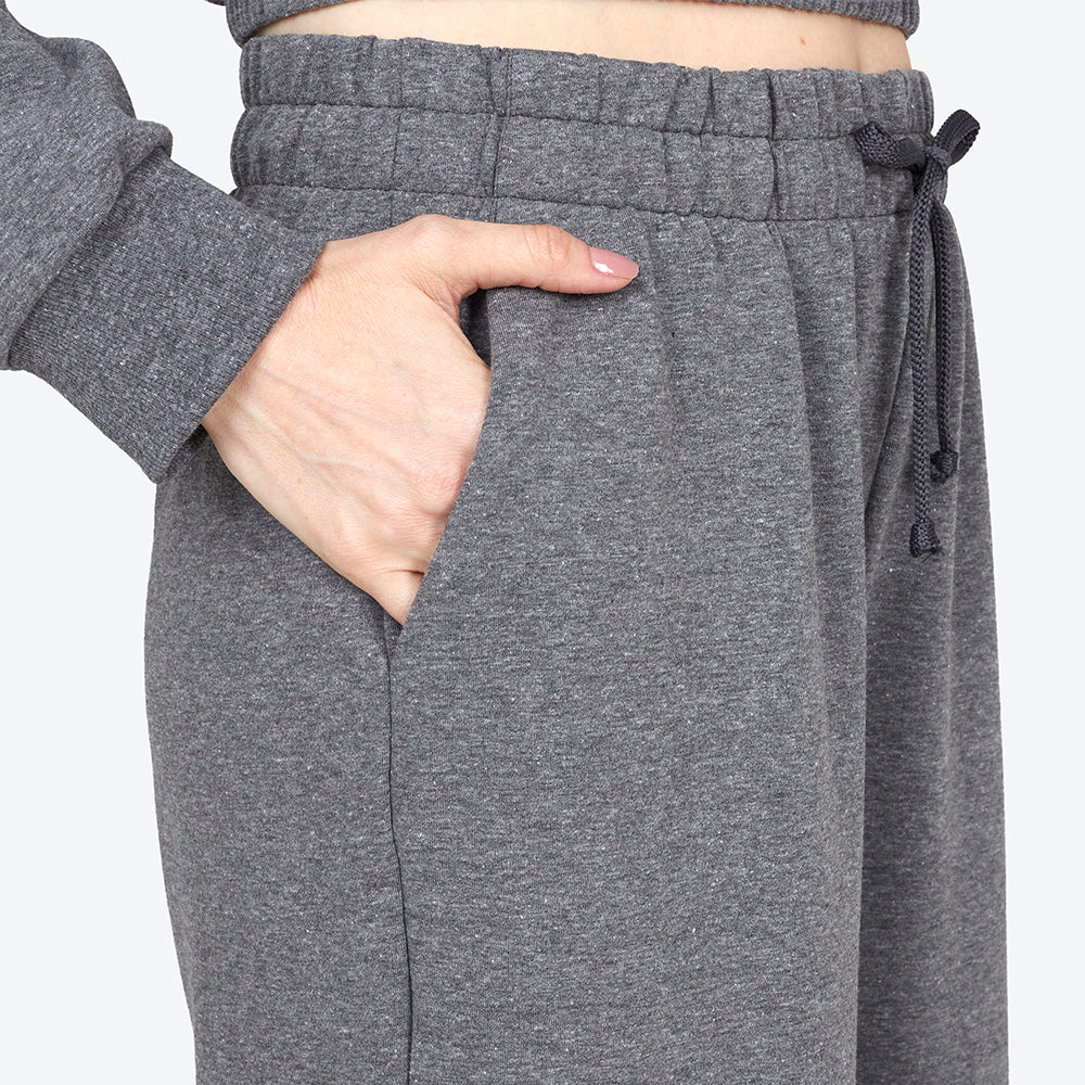 Calça Wide Moletom Comfort Feminina - Mescla Escuro