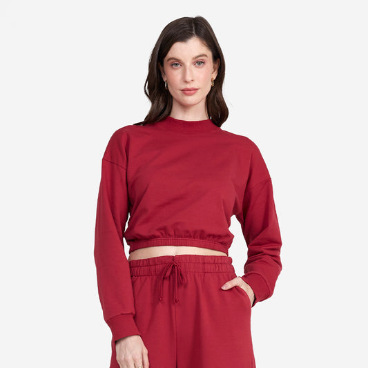 Blusão Cropped Moletom Comfort Feminino - Marsala