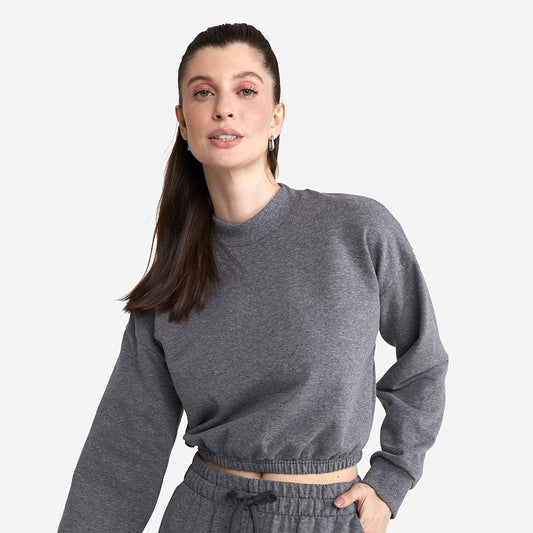 Blusão Cropped Moletom Comfort Feminino - Mescla Escuro