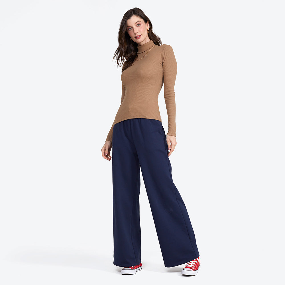 Blusa Ribana Gola Rolê Feminina - Bege Pastel