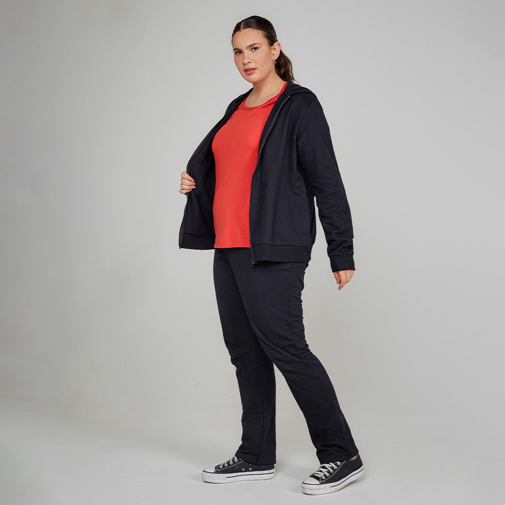 Jaqueta Moletom Flanelado Plus Feminina - Preto