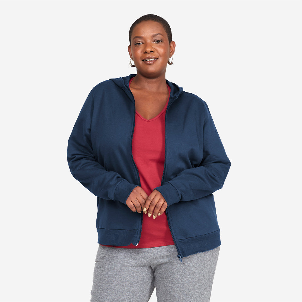 Jaqueta Moletom Flanelado Plus Feminina - Azul Marinho