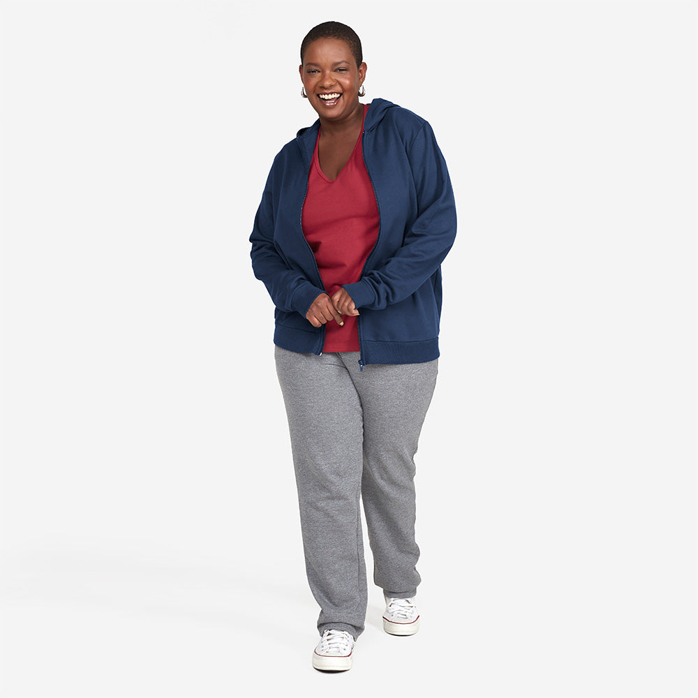 Jaqueta Moletom Flanelado Plus Feminina - Azul Marinho