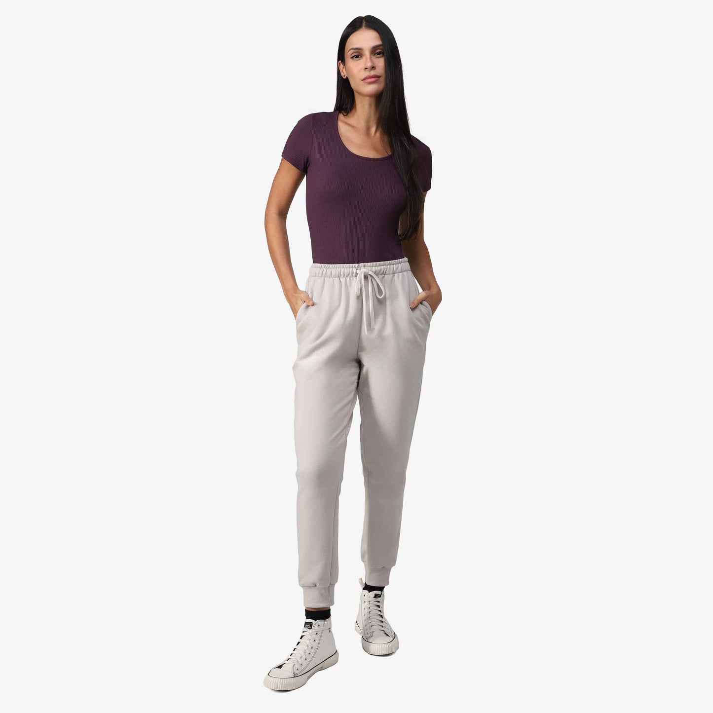 Camiseta Canelada Gola U Feminina - Roxo Ameixa