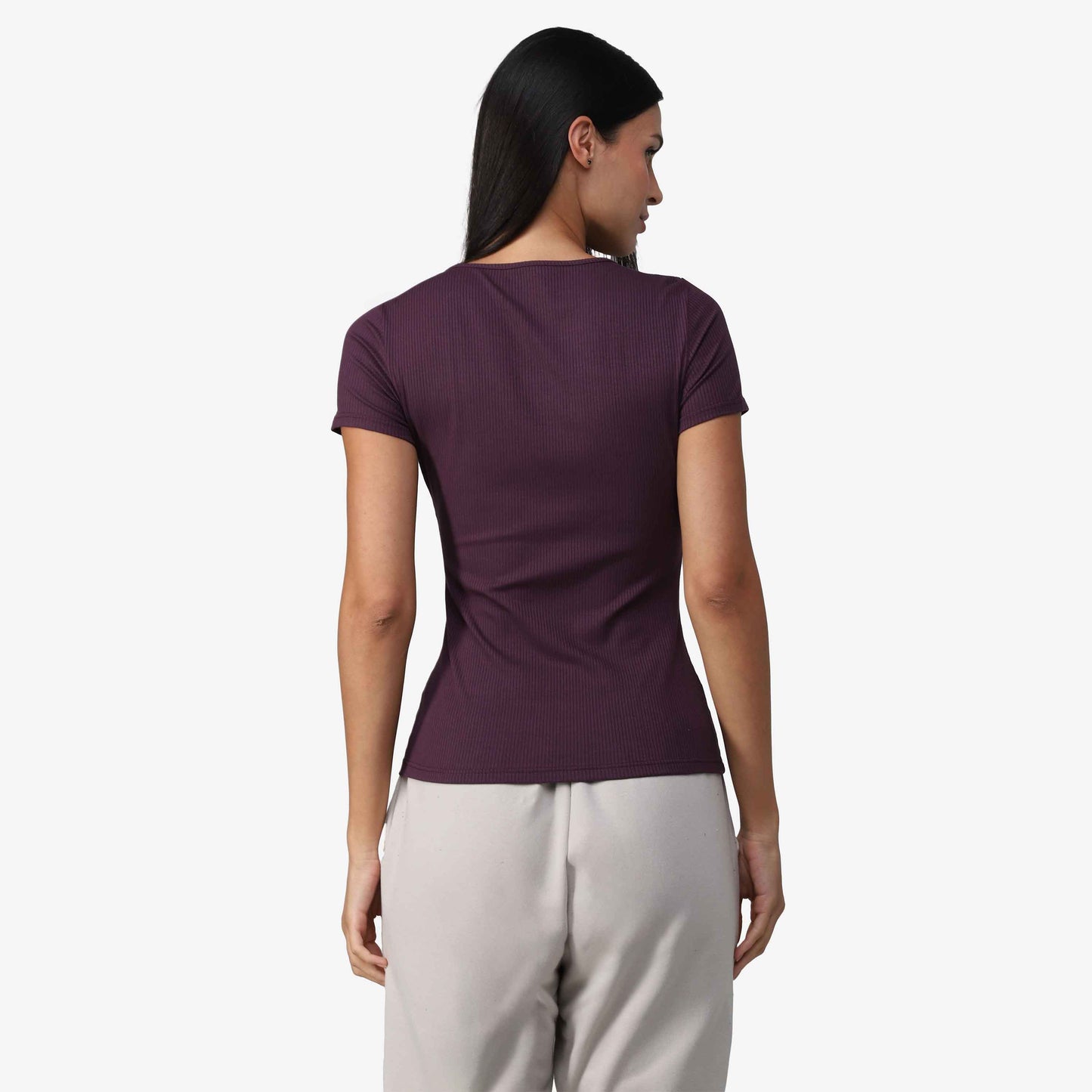Camiseta Canelada Gola U Feminina - Roxo Ameixa