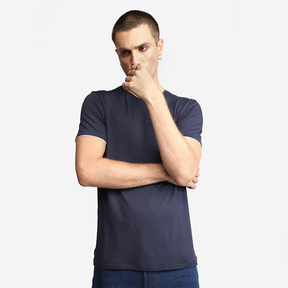 Camiseta Modal Friso Masculina - Azul Marinho