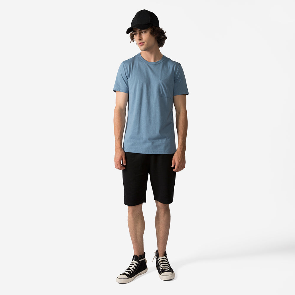 Camiseta Algodão Botonê Bolso Masculina - Azul Mineral
