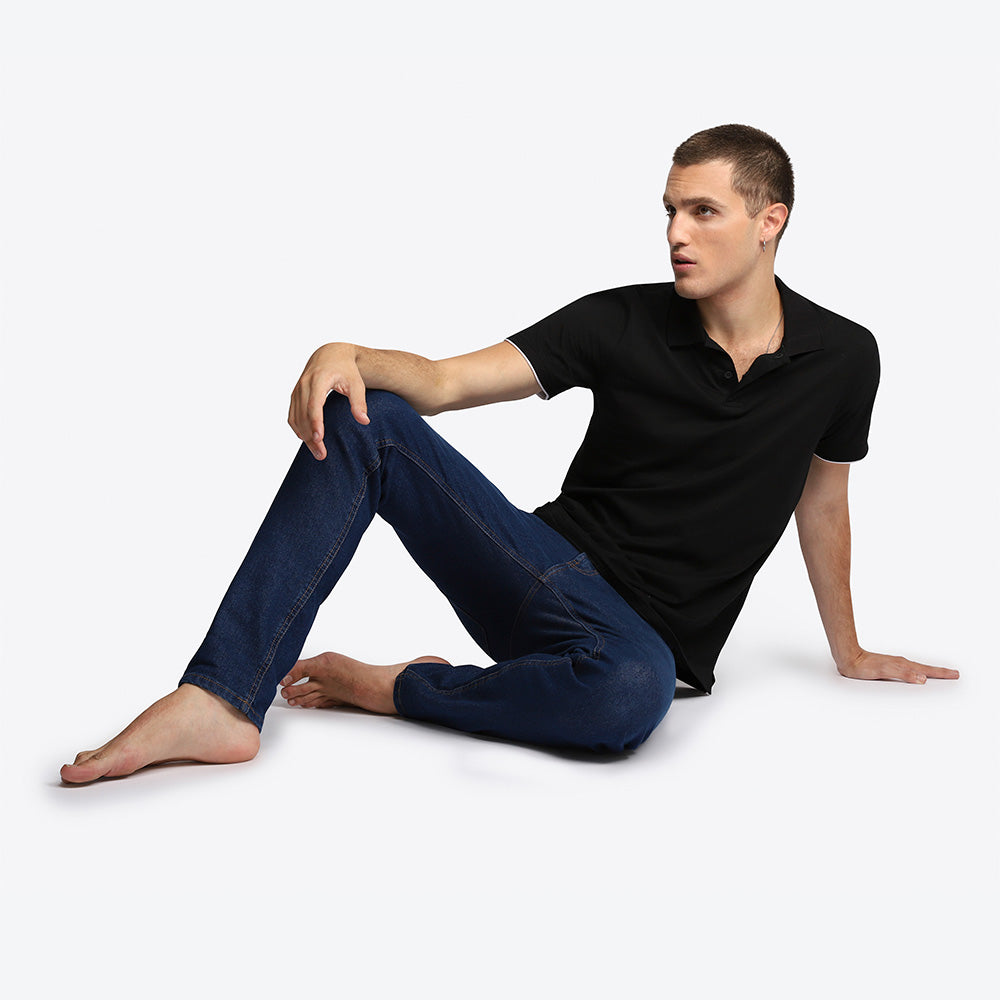 Camisa Polo Algodão Premium Friso Masculina - Preto