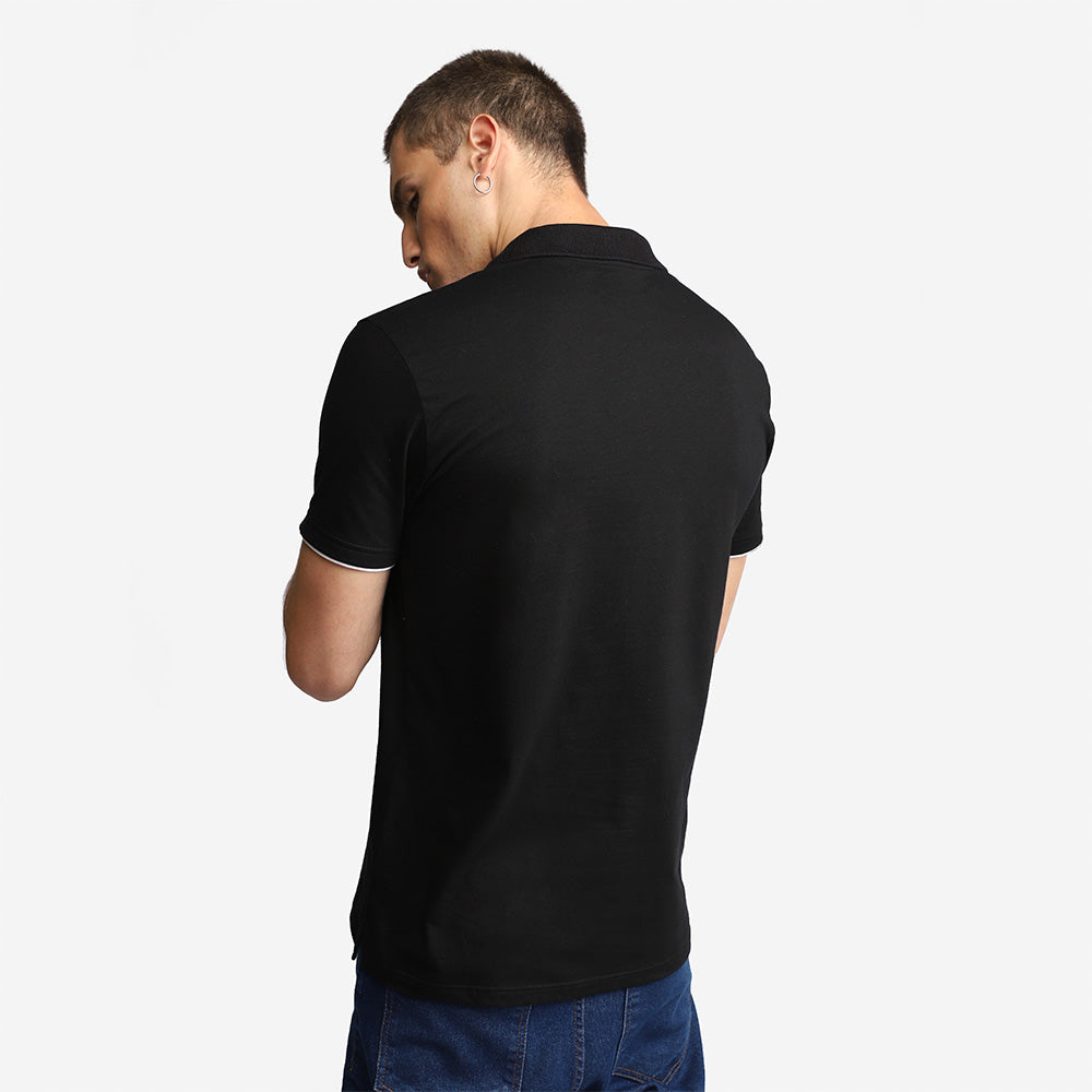 Camisa Polo Algodão Premium Friso Masculina - Preto