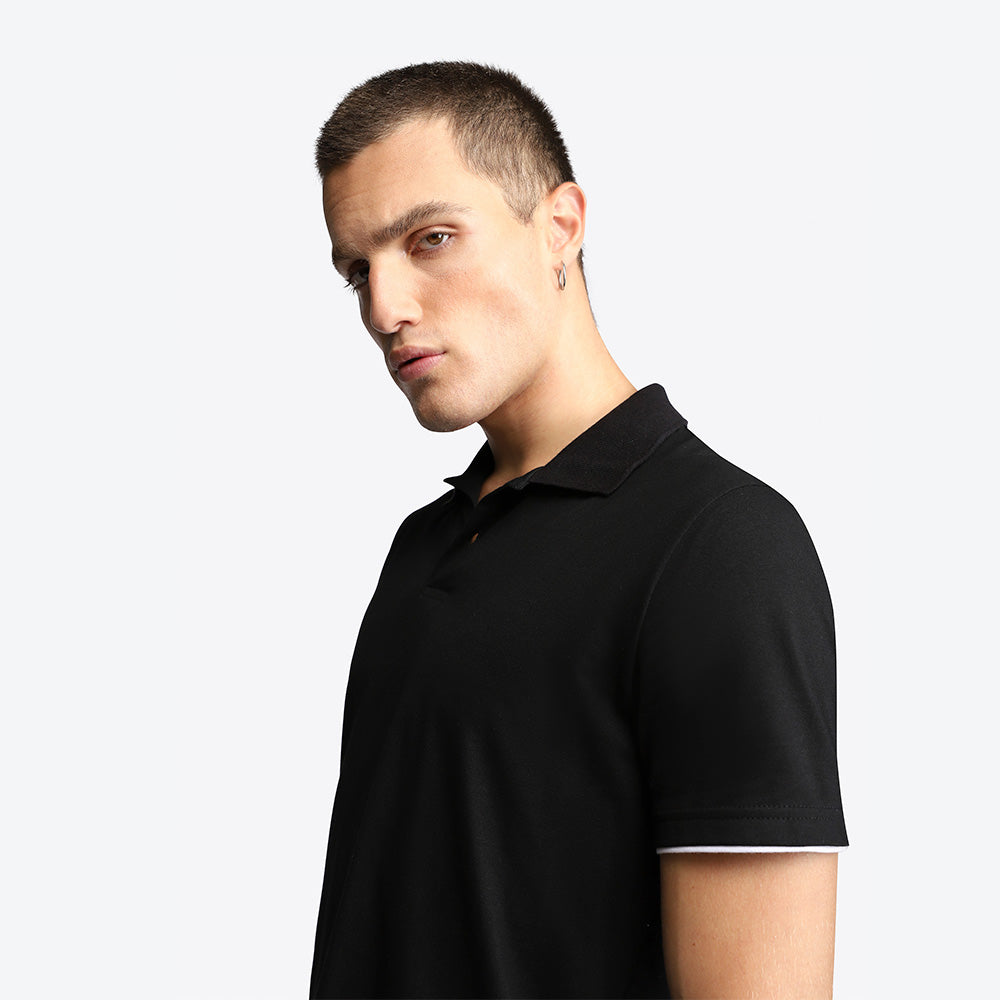 Camisa Polo Algodão Premium Friso Masculina - Preto