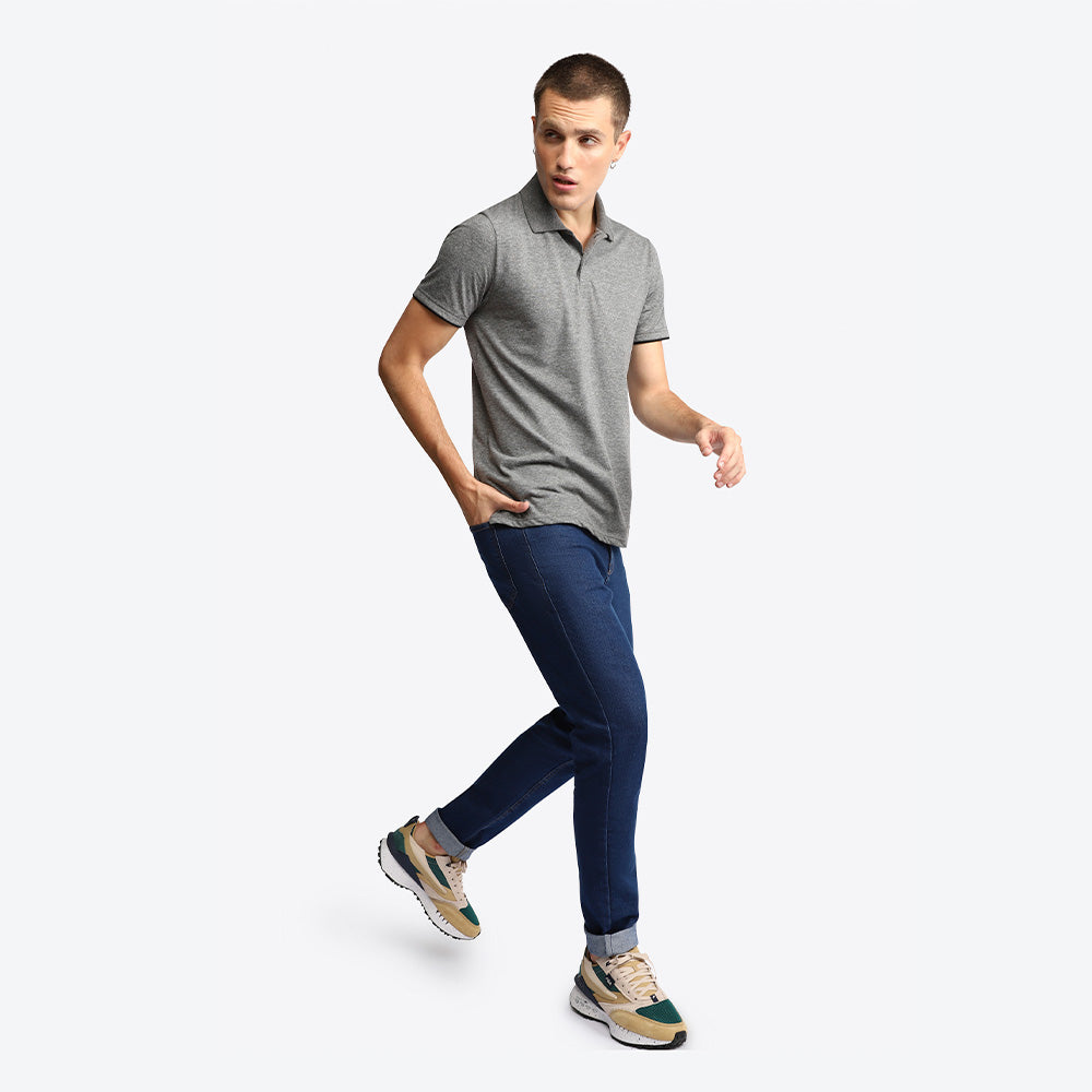 Camisa Polo Algodão Premium Friso Masculina - Mescla Escuro