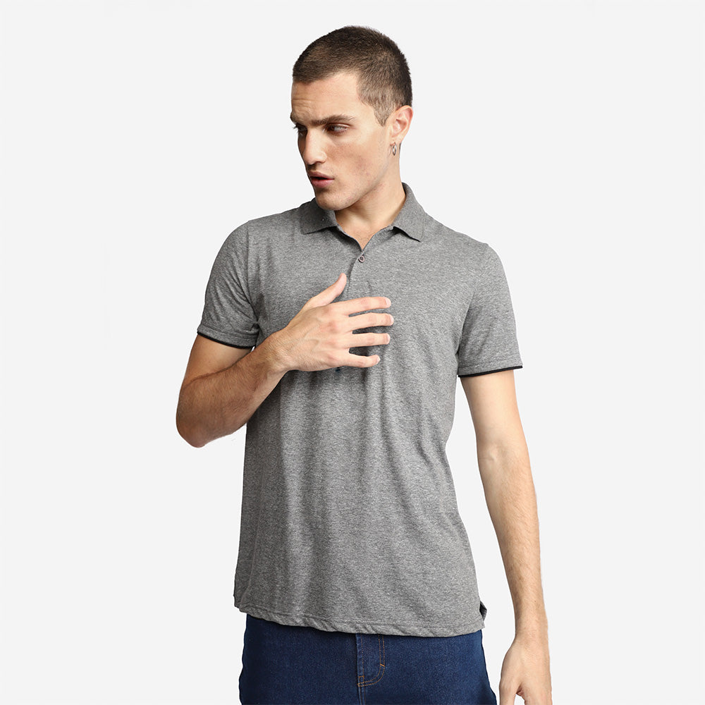 Camisa Polo Algodão Premium Friso Masculina - Mescla Escuro