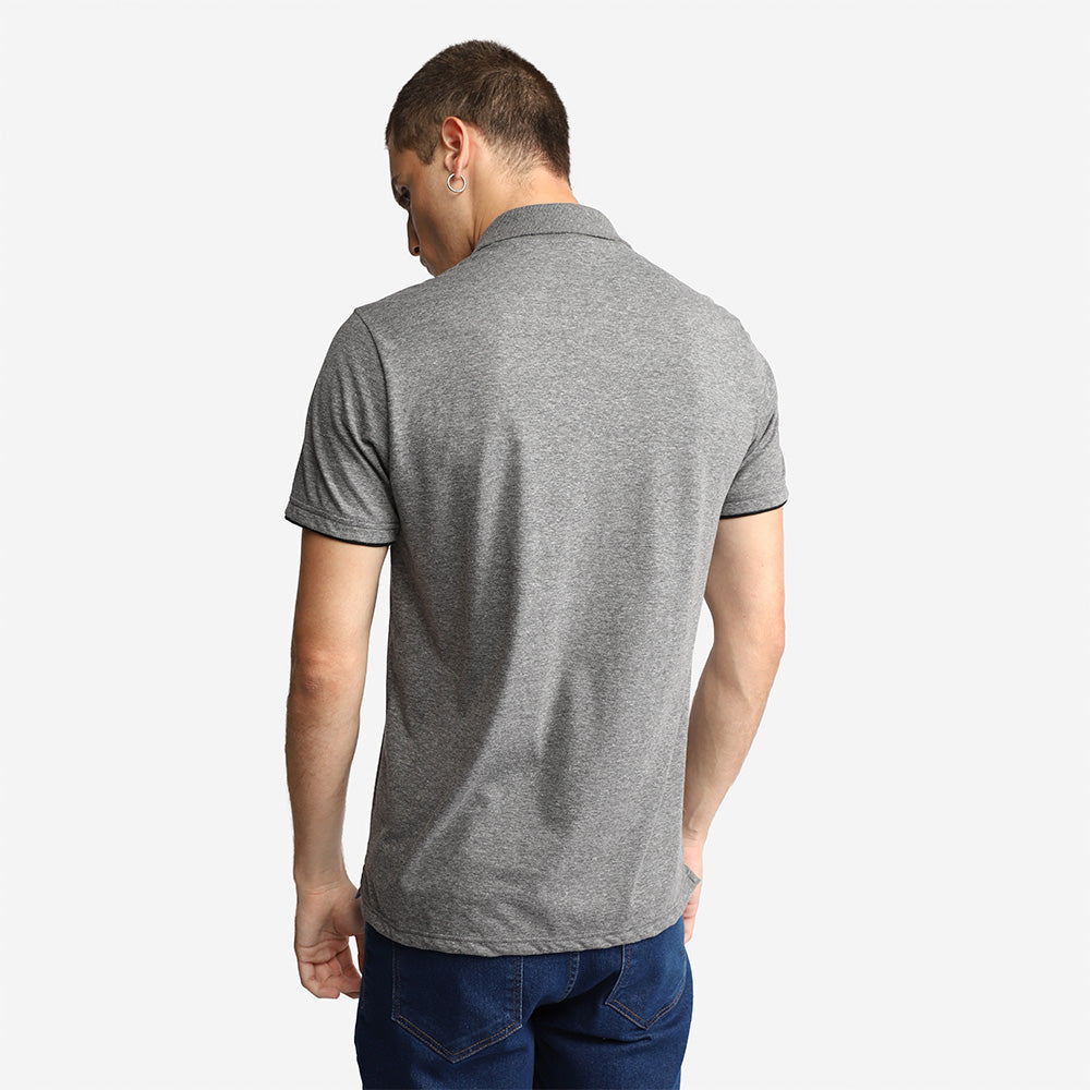 Camisa Polo Algodão Premium Friso Masculina - Mescla Escuro