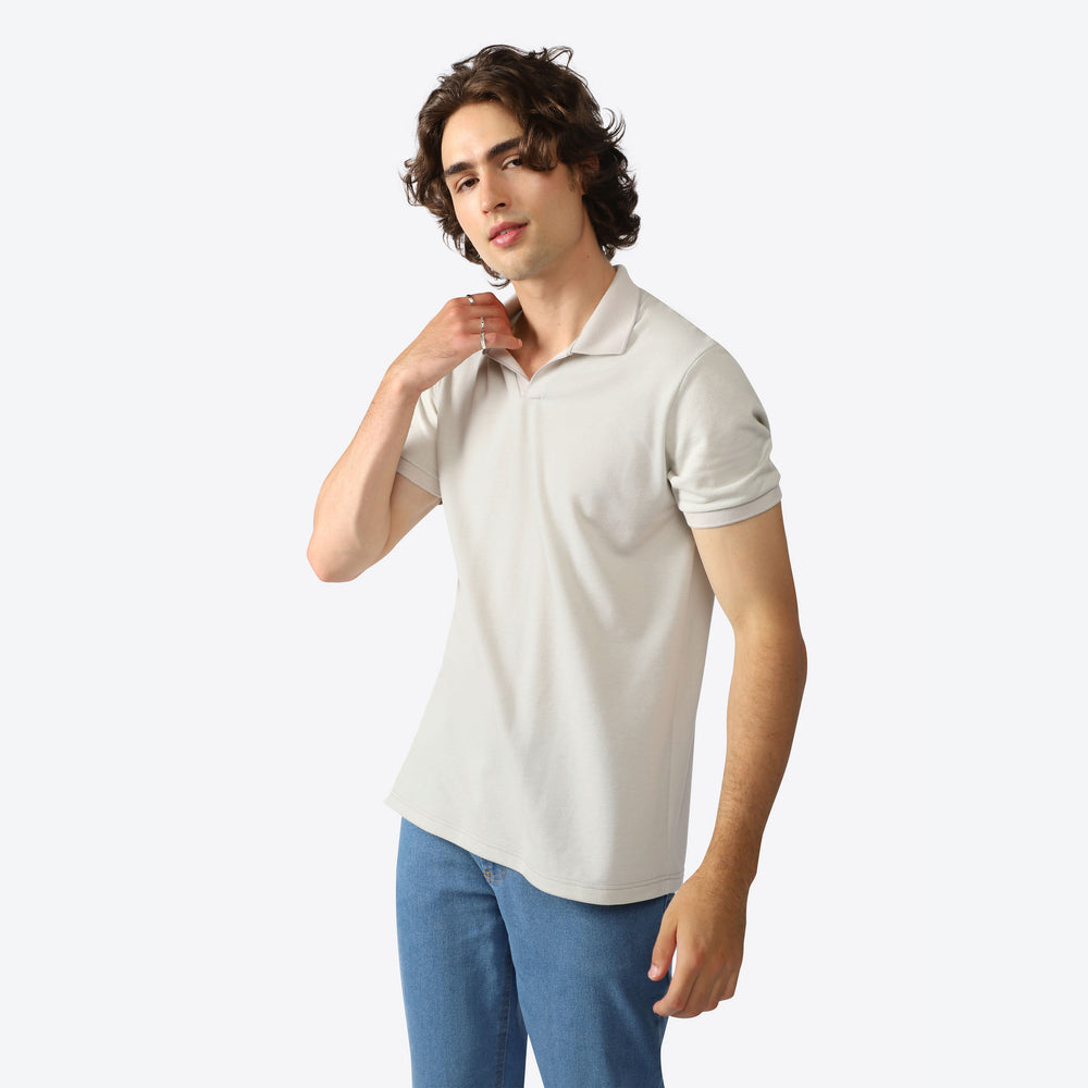 Camisa Polo Piquet Eco Friso Masculina - Cinza Argila
