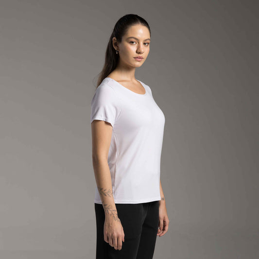 Tech T-Shirt Modal Decote Canoa Feminina - Branco