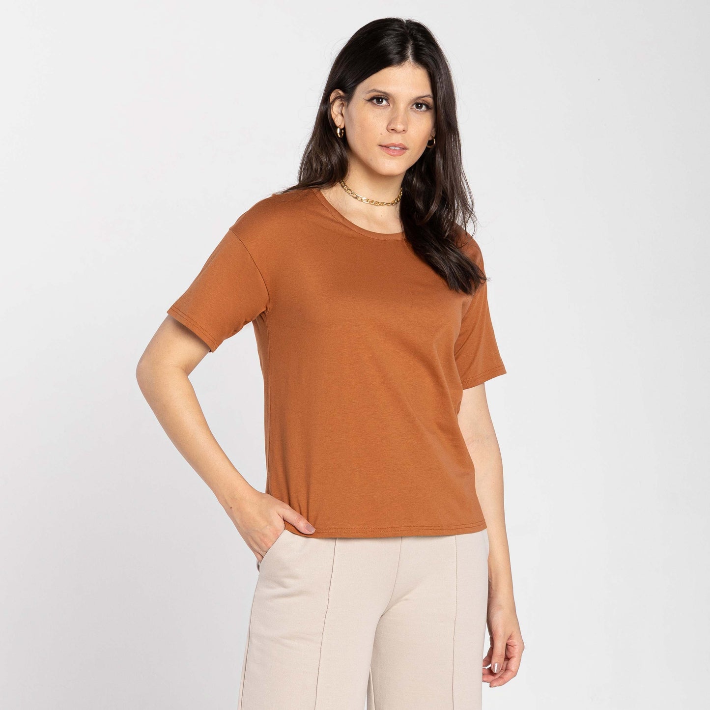 Tech T-Shirt Anti Odor Boxy Feminina - Marrom Canela