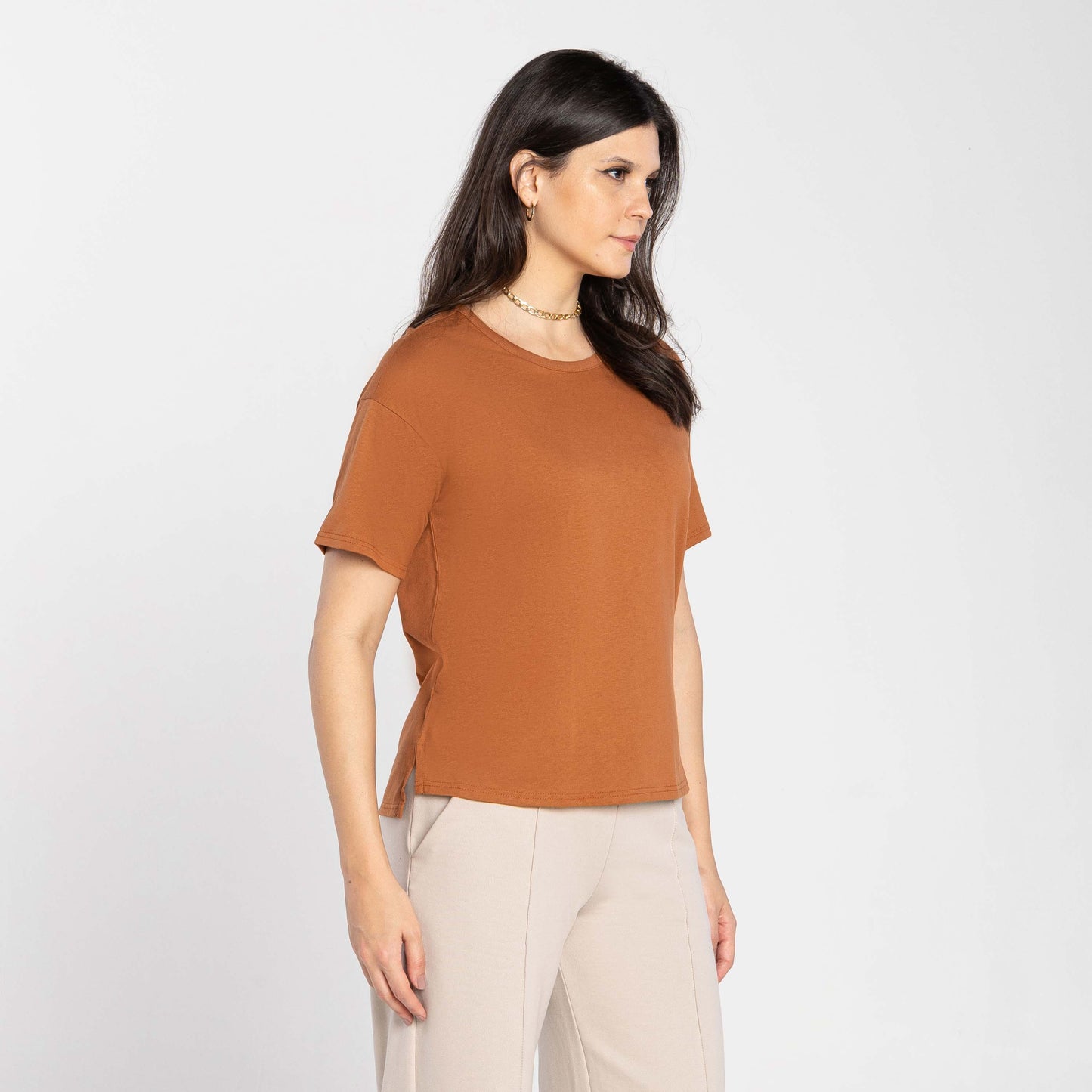 Tech T-Shirt Anti Odor Boxy Feminina - Marrom Canela
