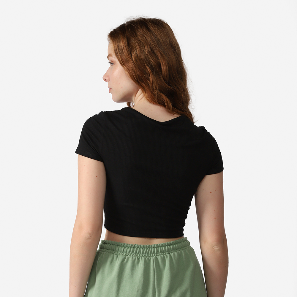 Blusa Cropped Canelada Decote Quadrado - Preto