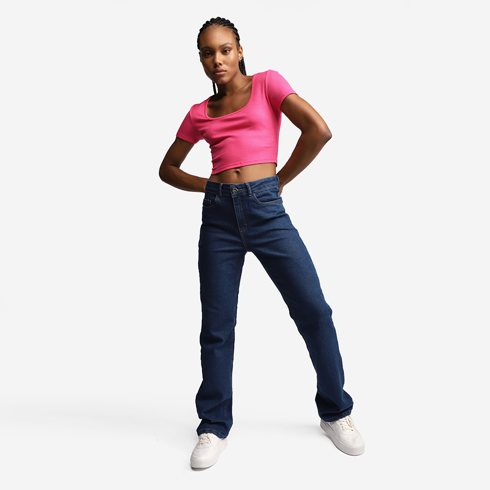 Blusa Cropped Canelada Decote Quadrado - Rosa Fucsia