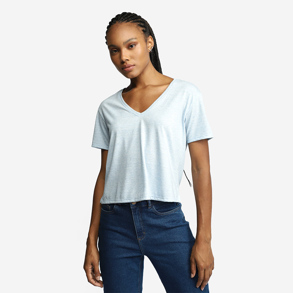 Camiseta Cropped Eco Feminina - Azul Mineral