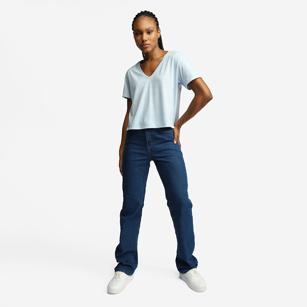 Camiseta Cropped Eco Feminina - Azul Mineral