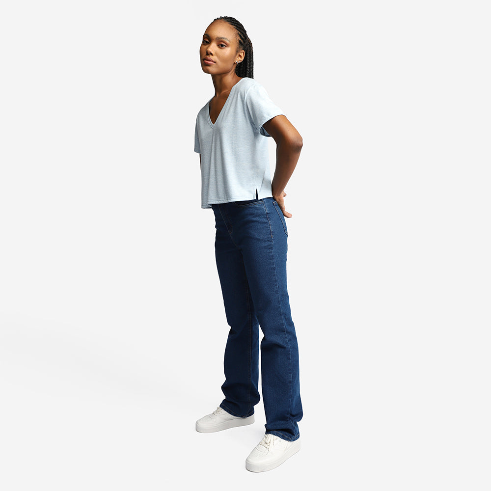 Camiseta Cropped Eco Feminina - Azul Mineral