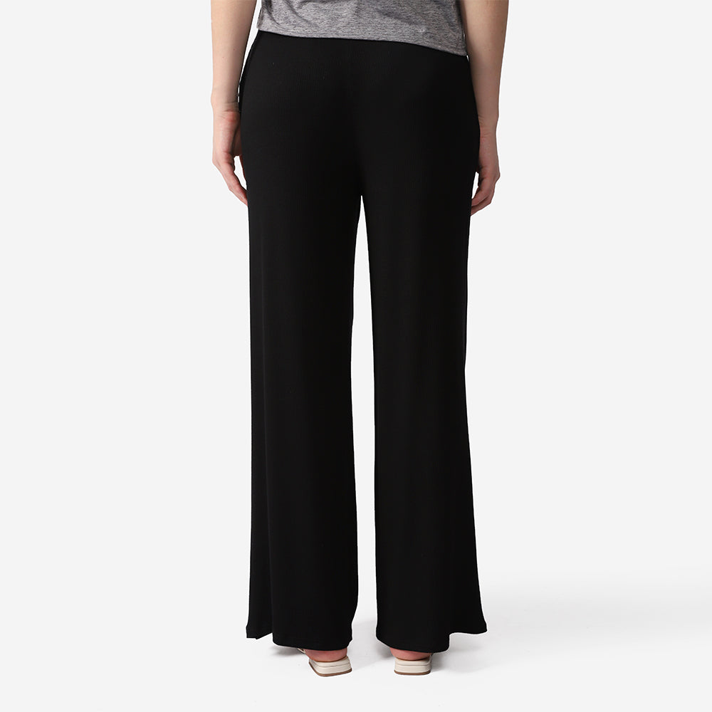 Calça Wide Leg Canelada Feminina - Preto