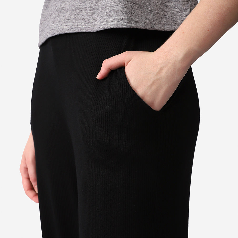 Calça Wide Leg Canelada Feminina - Preto