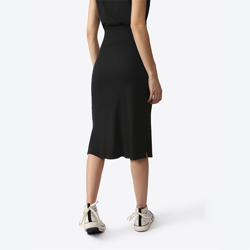 Saia Reta Midi Canelada Feminina - Preto