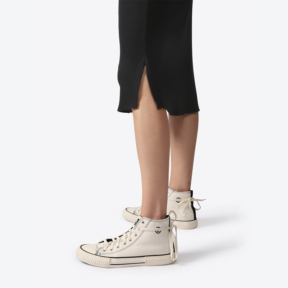 Saia Reta Midi Canelada Feminina - Preto