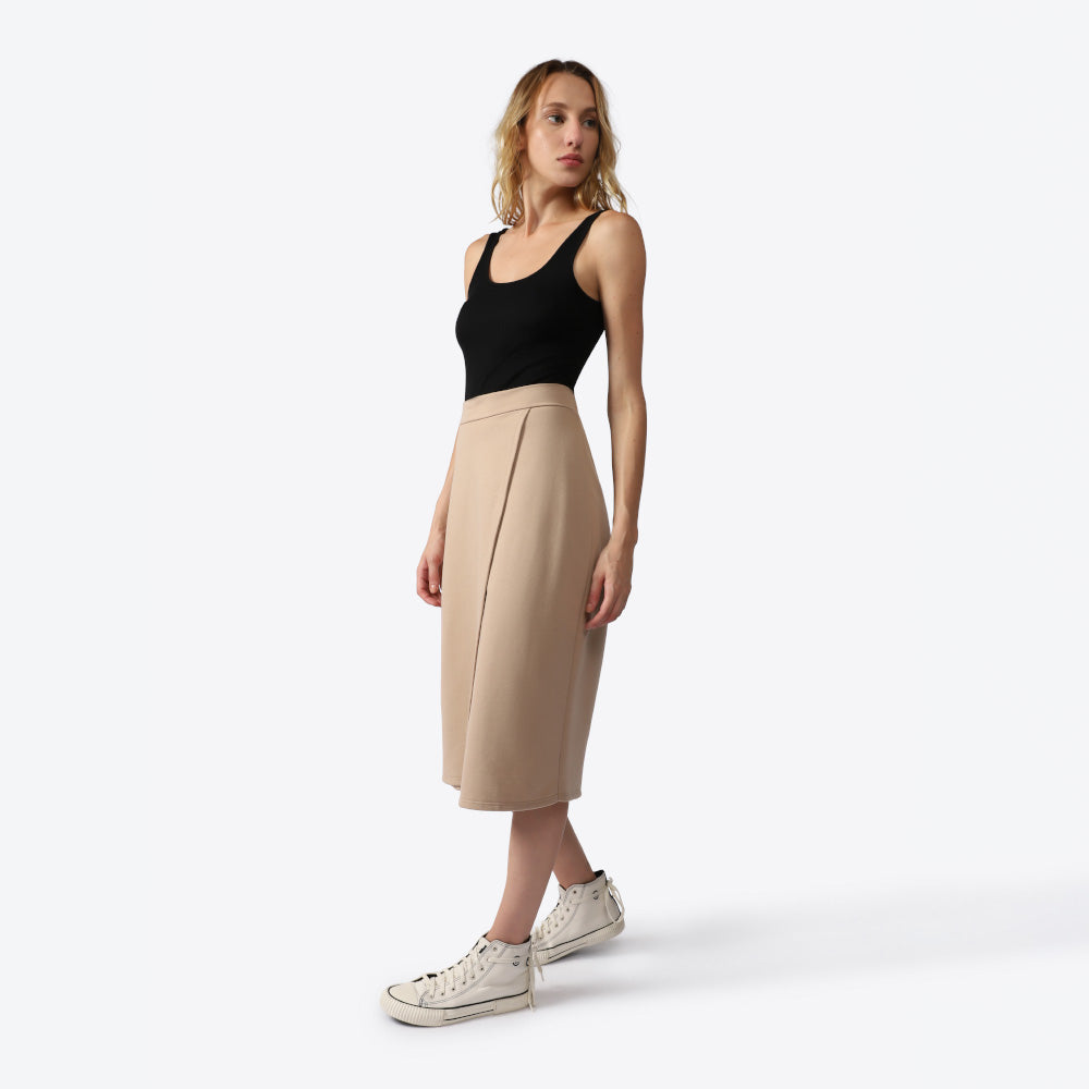 Saia Midi Transpassada Feminina - Bege Camel