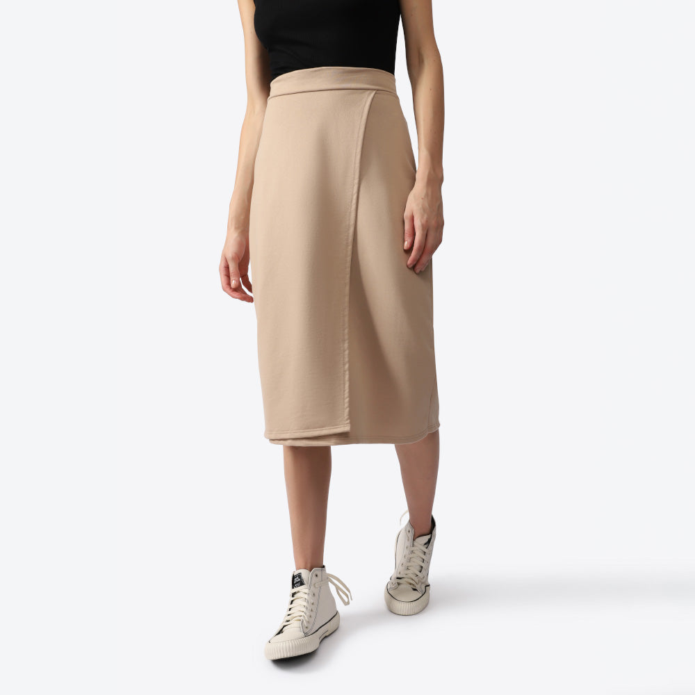 Saia Midi Transpassada Feminina - Bege Camel