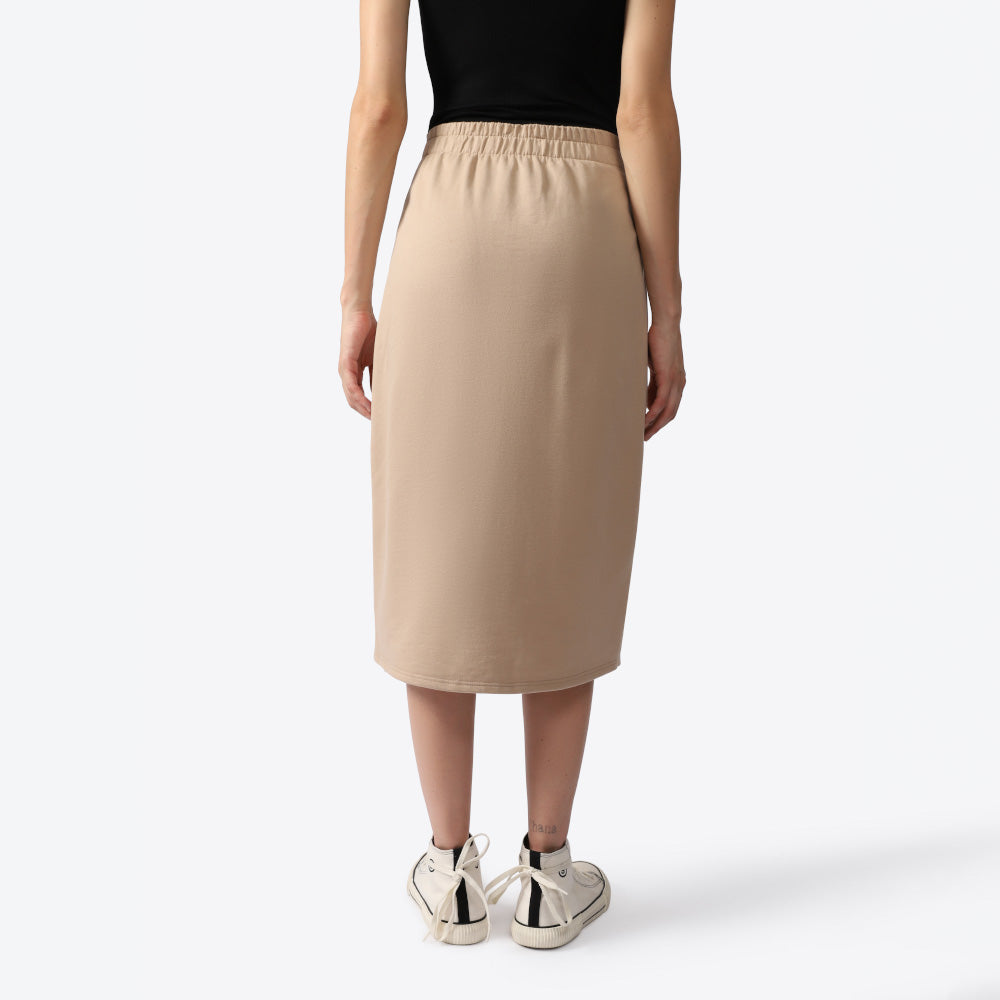 Saia Midi Transpassada Feminina - Bege Camel