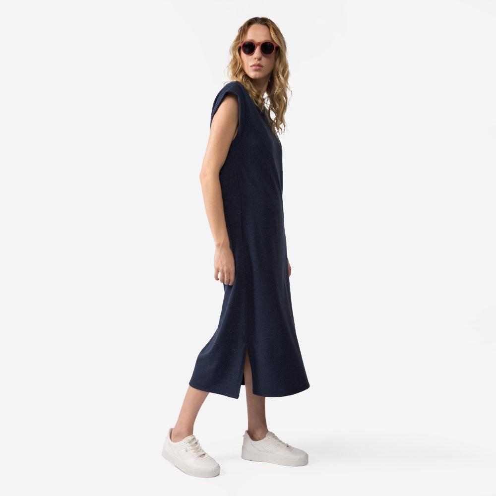 Vestido Muscle Midi Moletom Desfibrado Feminino - Azul Marinho