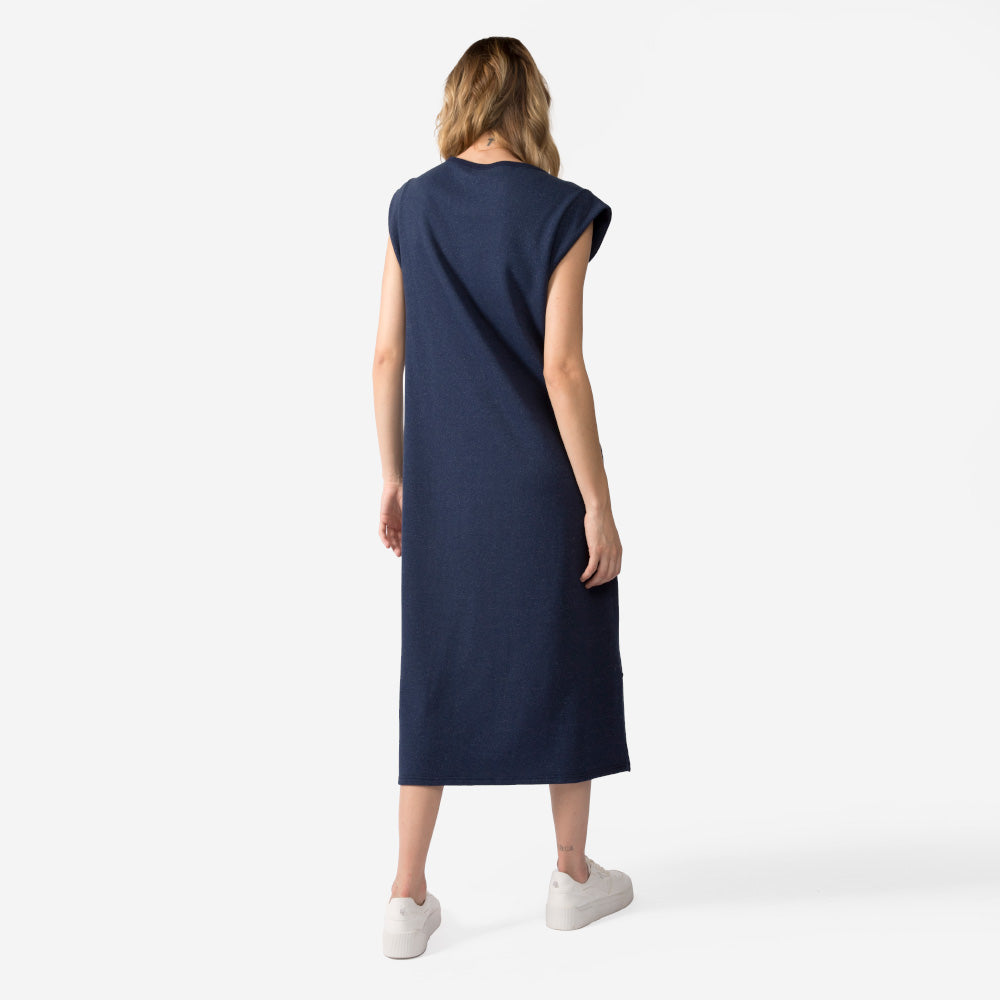 Vestido Muscle Midi Moletom Desfibrado Feminino - Azul Marinho