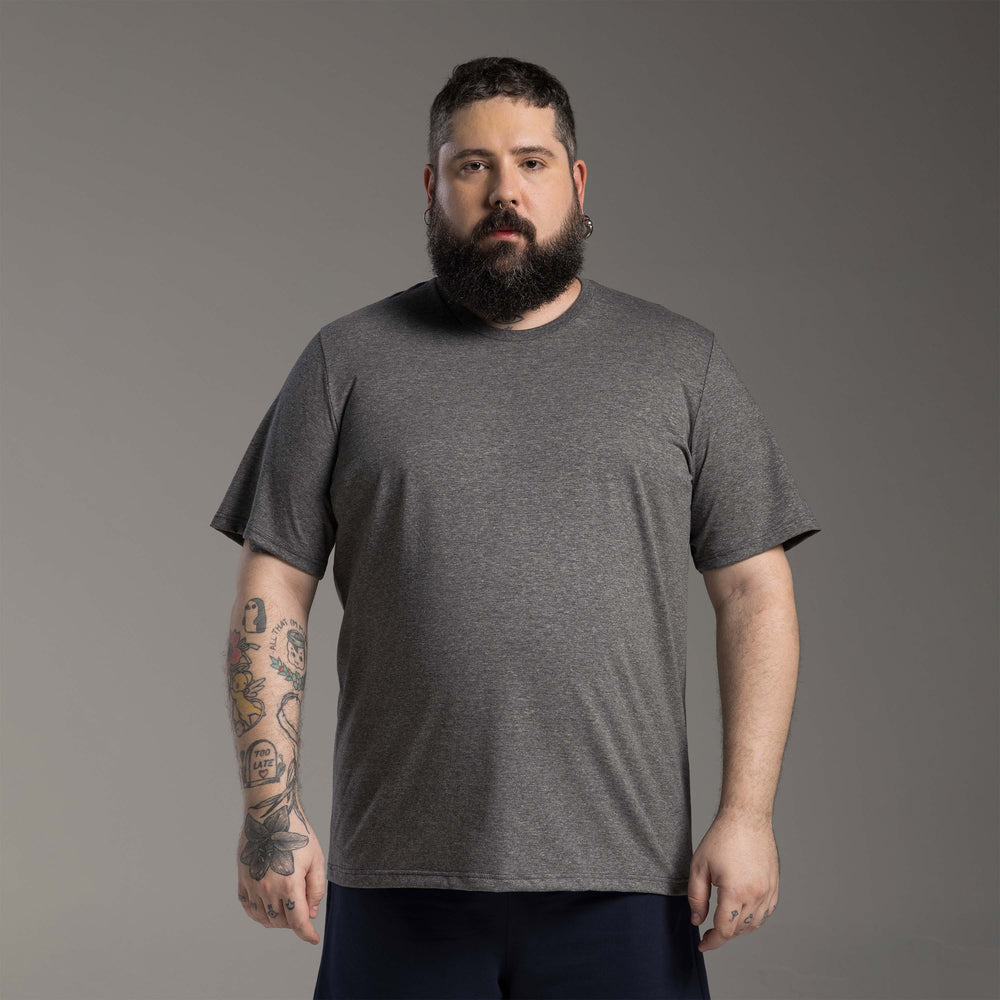 Tech T-Shirt Anti Odor Oversized Plus Masculina - Mescla Escuro