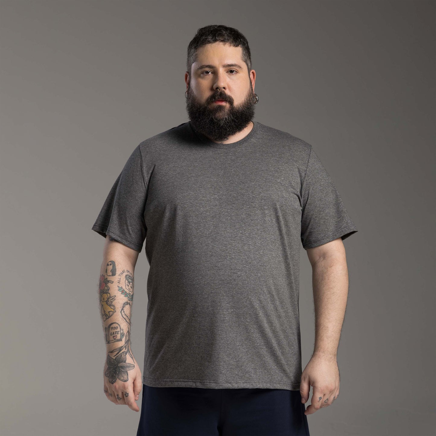 Tech T-Shirt Anti Odor Oversized Plus Masculina - Mescla Escuro