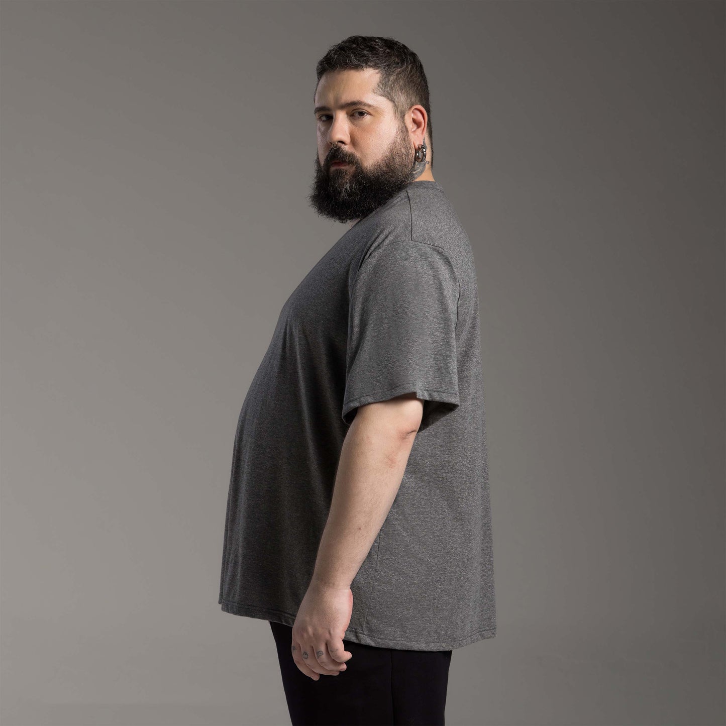 Tech T-Shirt Anti Odor Oversized Plus Masculina - Mescla Escuro