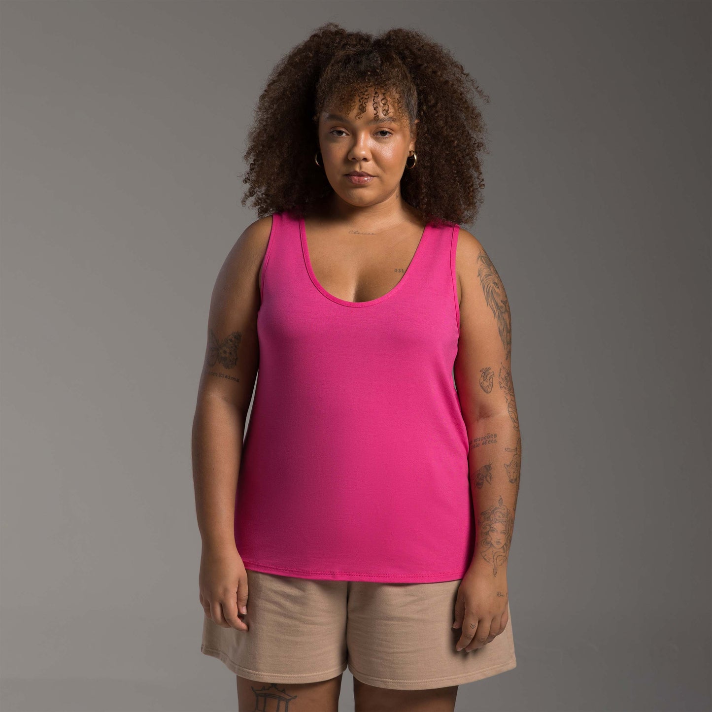 Regata Decote U Modal Plus Feminina - Rosa Fucsia