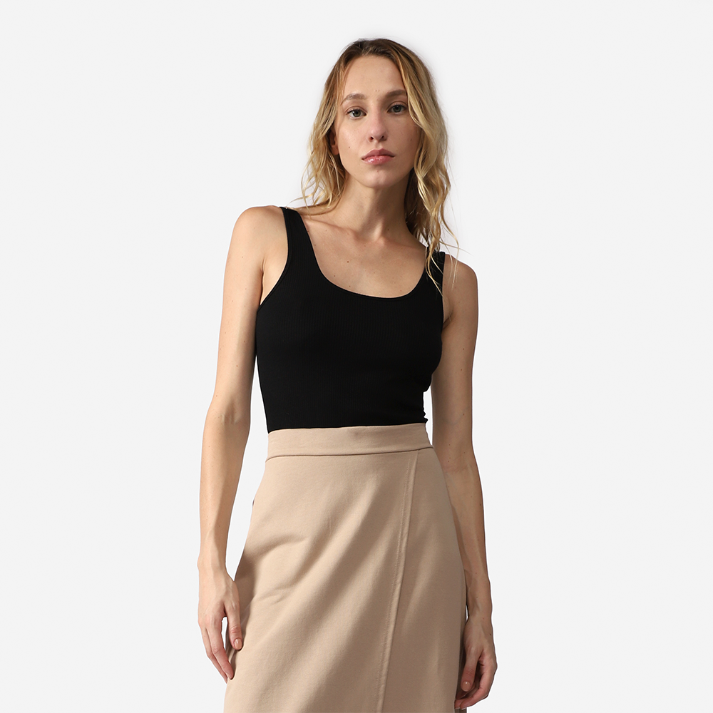 Regata Canelada Gola U Feminina - Preto